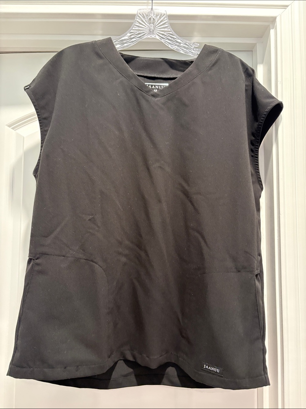 Jaanuu Black V-Neck Scrub Top with Front Pockets